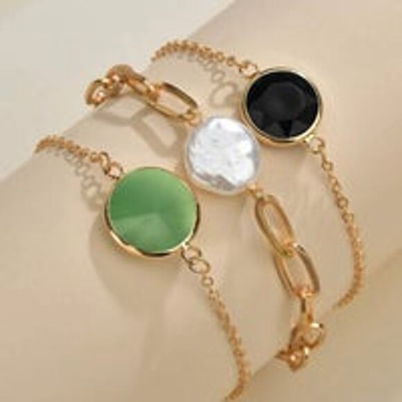 Stack of 3 Gold and stone Bracelets - Picture 1 of 2